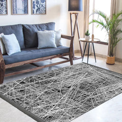 Machine Made Area Rug – Black Striped Cotton Flatweave Rug with Laser Cut Edges