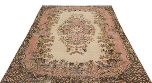 Atina Beige Vintage Wool Handmade Area Rug 6'9" x 8'1"