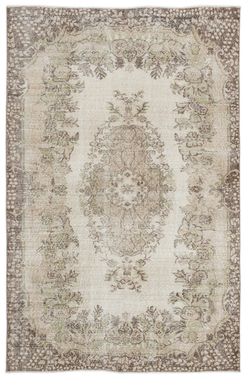 Atina Beige Vintage Wool Handmade Area Rug 5'7" x 8'6"