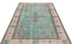 Atina Green Frame Wool Handmade Area Rug 5'2" x 8'5"