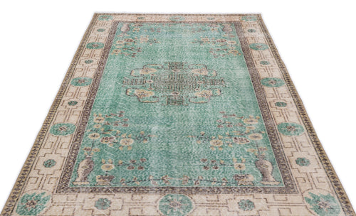 Atina Green Frame Wool Handmade Area Rug 5'2" x 8'5"