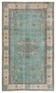 Atina Green Frame Wool Handmade Area Rug 5'2" x 8'5"