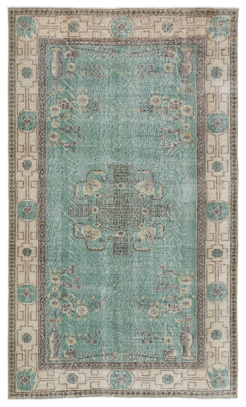 Atina Green Frame Wool Handmade Area Rug 5'2" x 8'5"