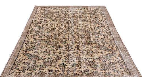 Atina Beige Vintage Wool Handmade Area Rug 5'7" x 7'11"