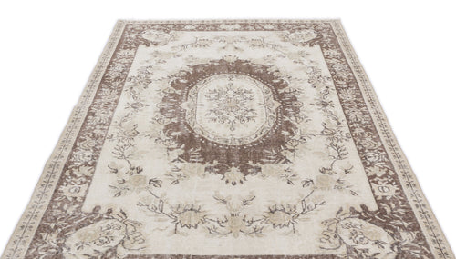 Atina Beige Vintage Wool Handmade Area Rug 5'6" x 8'11"