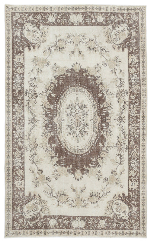 Atina Beige Vintage Wool Handmade Area Rug 5'6" x 8'11"