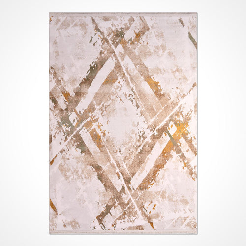 Cream Geometric Area Rug – Machine Made Rug with 10mm Pile & Non Slip Backing