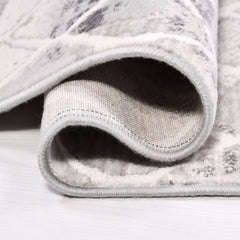 Grey Geometric Area Rug – Machine Made Acrylic Yarn Carpet 10 mm Pile Durable Washable