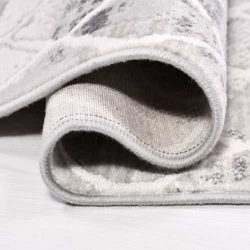 Grey Geometric Area Rug – Machine Made Acrylic Yarn Carpet 10 mm Pile Durable Washable