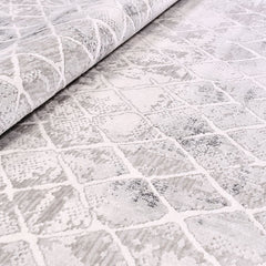 Grey Geometric Area Rug – Machine Made Acrylic Yarn Carpet 10 mm Pile Durable Washable