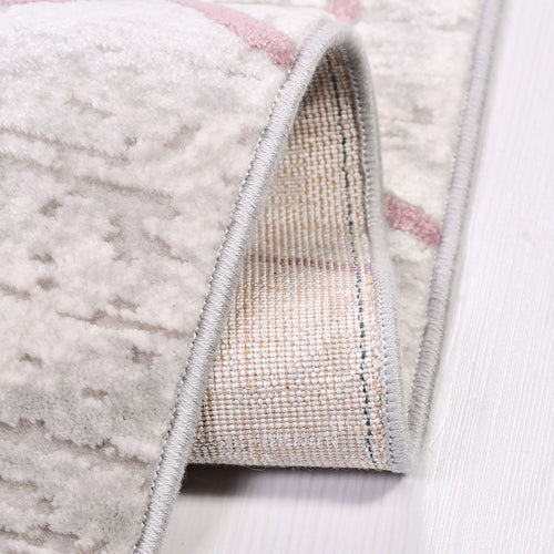 Rachel Grey Pink Geometric Machine Made Area Rug