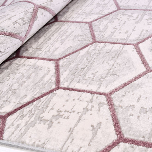 Rachel Grey Pink Geometric Machine Made Area Rug