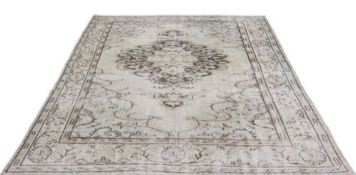 Atina Beige Vintage Wool Handmade Area Rug 6'0" x 8'8"