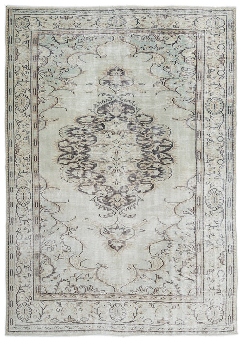 Atina Beige Vintage Wool Handmade Area Rug 6'0" x 8'8"