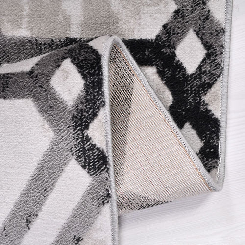 Grey Geometric Area Rug – Machine Made Rug With Acrylic Yarn & Overlocked Edge