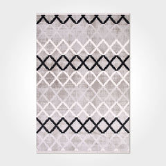 Grey Geometric Area Rug – Machine Made Rug with Acrylic Yarn & Cotton Weft