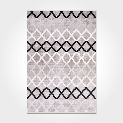 Grey Geometric Area Rug – Machine Made Rug with Acrylic Yarn & Cotton Weft