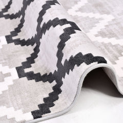 Grey Geometric Area Rug – Machine Made Rug with Acrylic Yarn & Cotton Weft