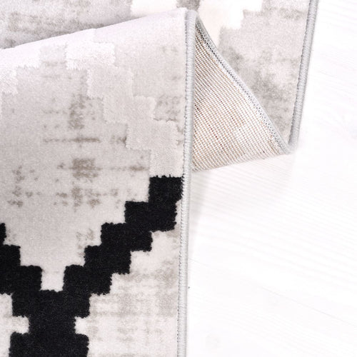 Grey Geometric Area Rug – Machine Made Rug with Acrylic Yarn & Cotton Weft