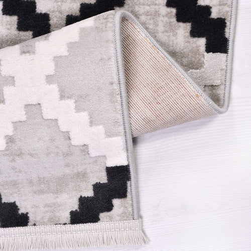 Hopi Grey Geometric Machine Made Area Rug