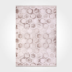 Geometric Area Rug – Machine Made Brown Cream 10 mm Pile Non Slip Rug