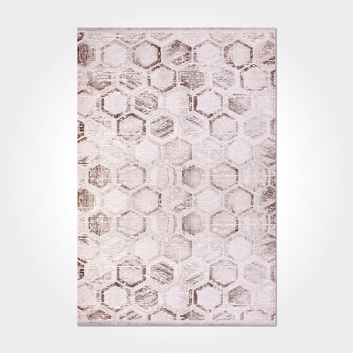 Geometric Area Rug – Machine Made Brown Cream 10 mm Pile Non Slip Rug