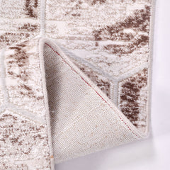 Geometric Area Rug – Machine Made Brown Cream 10 mm Pile Non Slip Rug