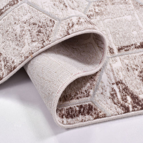 Geometric Area Rug – Machine Made Brown Cream 10 mm Pile Non Slip Rug