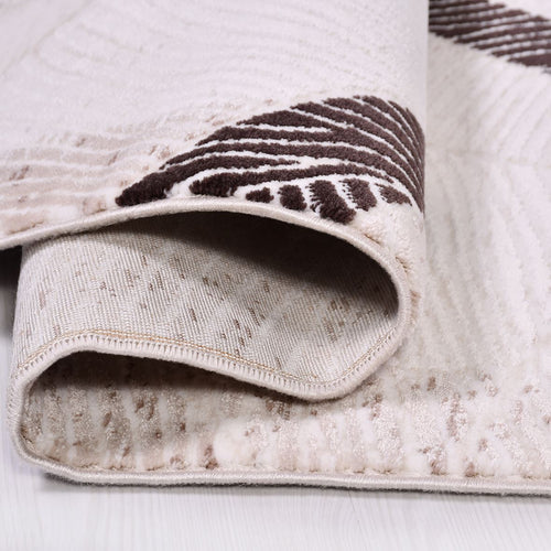 Cream Geometric Area Rug - Machine Made Rug with 10 mm Pile, Durable Acrylic Yarn