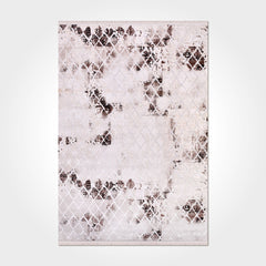 Cream Brown Area Rug - Geometric Machine Made Rug with 10mm Pile Height