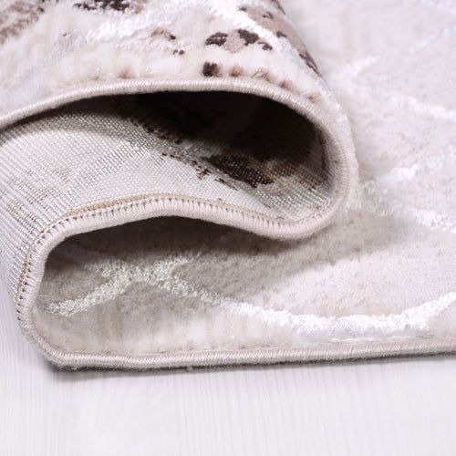 Cream Brown Area Rug - Geometric Machine Made Rug with 10mm Pile Height