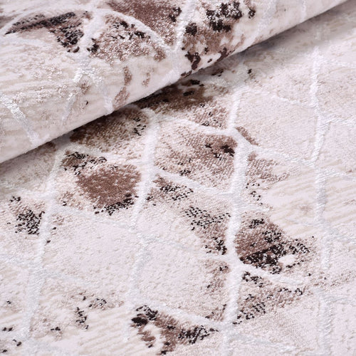 Cream Brown Area Rug - Geometric Machine Made Rug with 10mm Pile Height