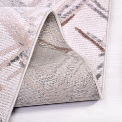 Cream Striped Area Rug - Machine Made Rug With 10 mm Pile, Acrylic Yarn Carpet