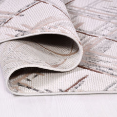 Cream Striped Area Rug - Machine Made Rug With 10 mm Pile, Acrylic Yarn Carpet