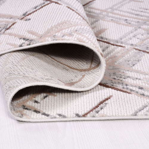 Cream Striped Area Rug - Machine Made Rug With 10 mm Pile, Acrylic Yarn Carpet