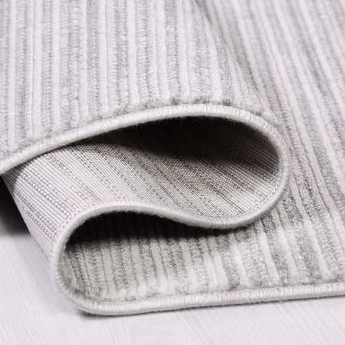 Grey Striped Area Rug – Machine Made Rug With 10 mm Pile Height, Acrylic Yarn