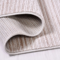 Cream Striped Area Rug – Machine Made Rug With 10 mm Pile, Washable Non Slip