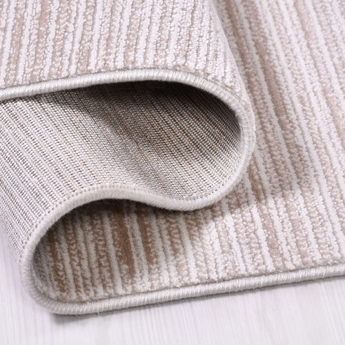 Cream Striped Area Rug – Machine Made Rug With 10 mm Pile, Washable Non Slip