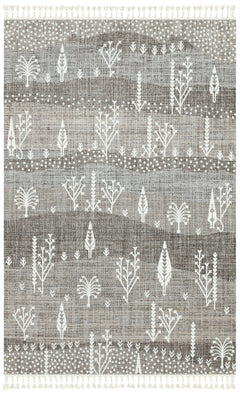 Machine Made Area Rug - Grey Brown Geometric Cotton Yarn Carpet for Living Room