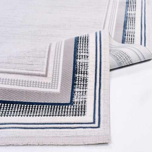 Grey Area Rug - Machine Made Rug With Frame Design, 8mm Pile Carpet