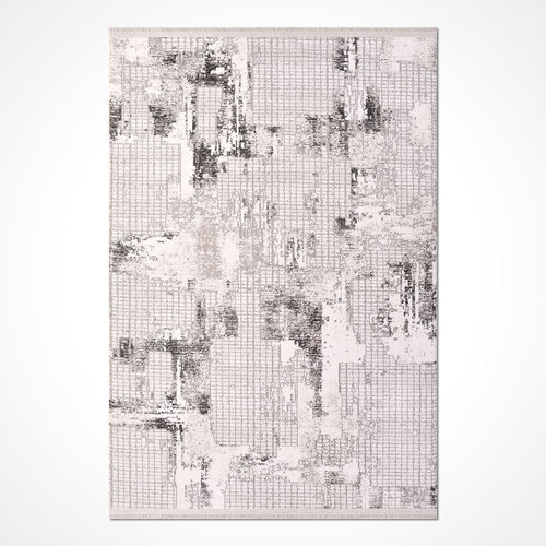 Modern Area Rug – Grey White Rug with Laser Cut Edges | 600K Stitch Density