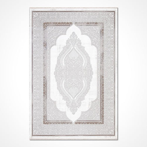 Classic Area Rug – Machine Made Grey & Beige Polyester Rug with Laser Cut Edge