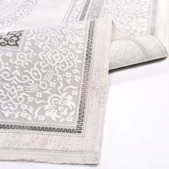 Classic Area Rug – Machine Made Grey & Beige Polyester Rug with Laser Cut Edge