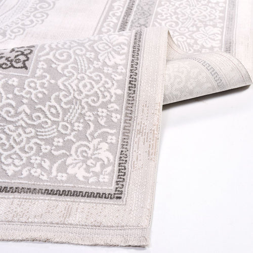 Classic Area Rug – Machine Made Grey & Beige Polyester Rug with Laser Cut Edge