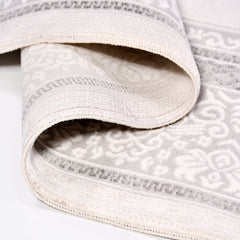 Classic Area Rug – Machine Made Grey & Beige Polyester Rug with Laser Cut Edge