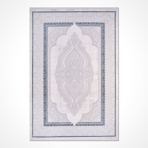 Classic Area Rug – Machine Made Grey Blue Rug with Laser Cut Edge