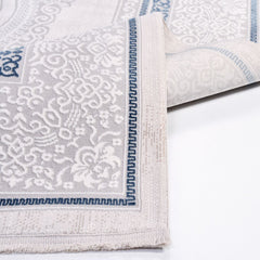 Classic Area Rug – Machine Made Grey Blue Rug with Laser Cut Edge