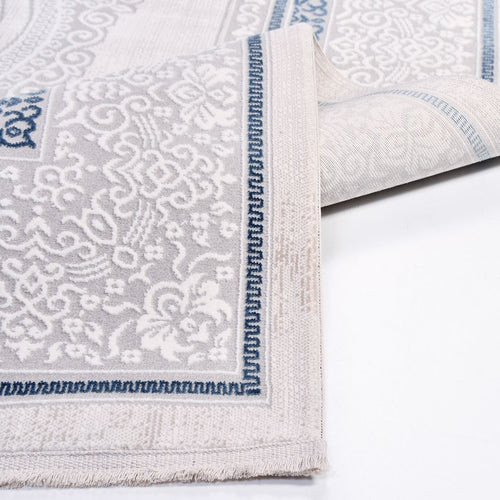 Classic Area Rug – Machine Made Grey Blue Rug with Laser Cut Edge