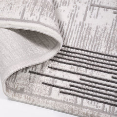 Danielle Grey Striped Machine Made Area Rug