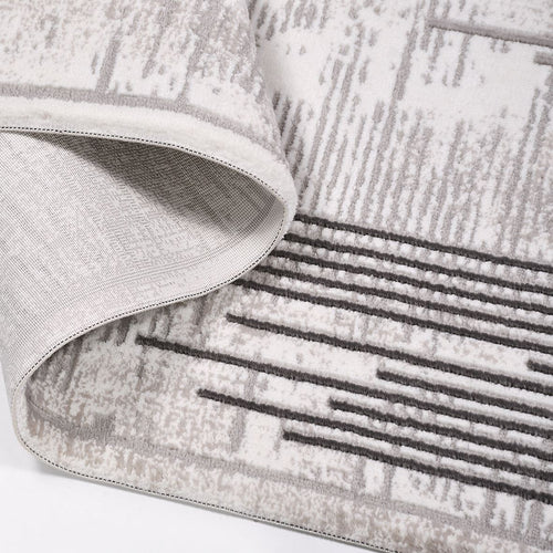 Danielle Grey Striped Machine Made Area Rug